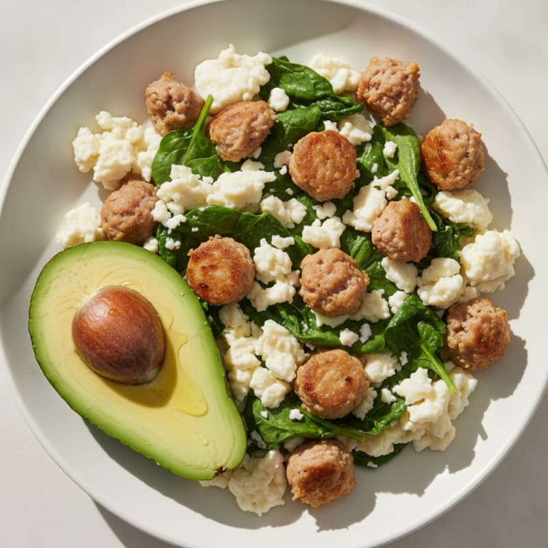 Egg White and Turkey Sausage Scramble with Spinach and Avocado