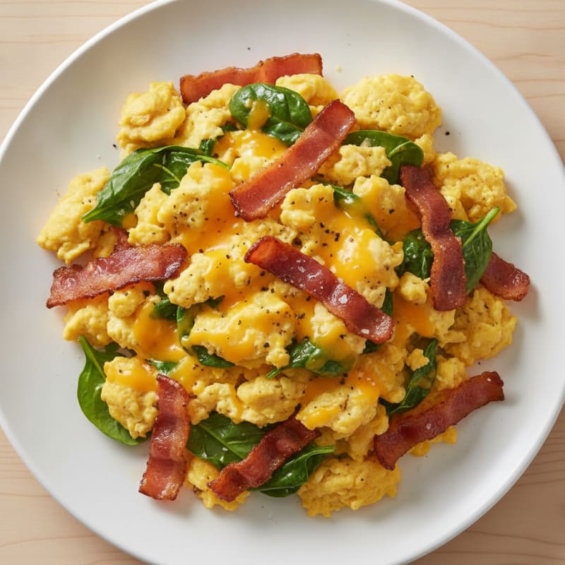 Cheesy Egg and Turkey Bacon Scramble