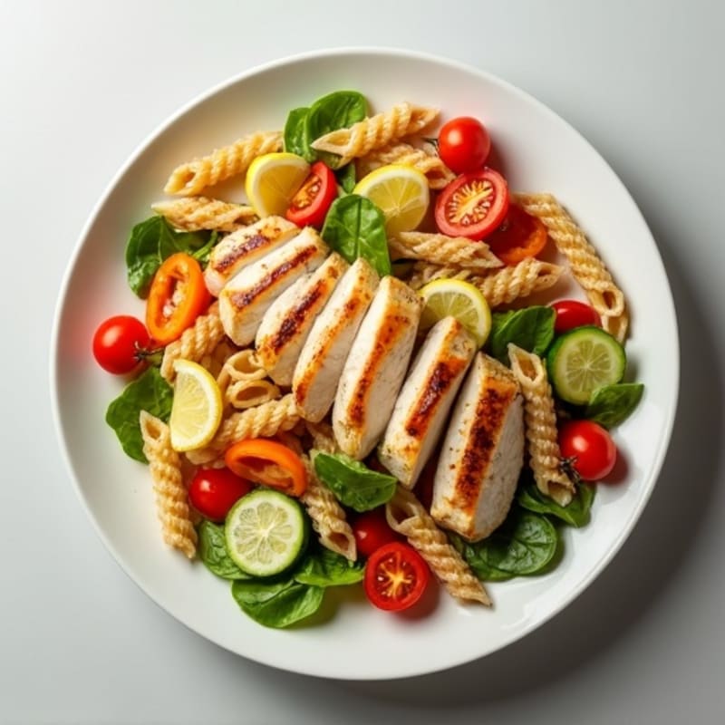 Grilled Chicken and Whole Wheat Pasta Salad with Fresh Vegetables