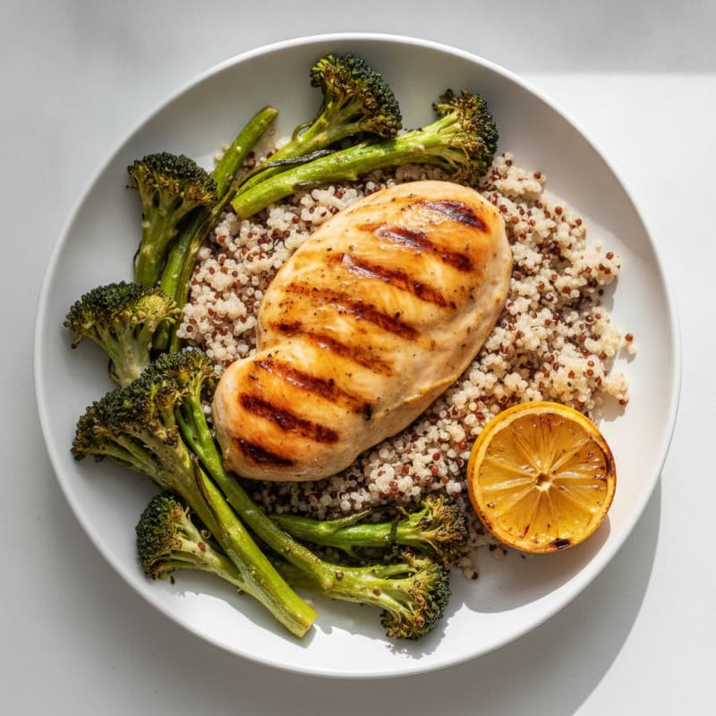 Grilled Chicken Breast with Quinoa and Roasted Broccoli