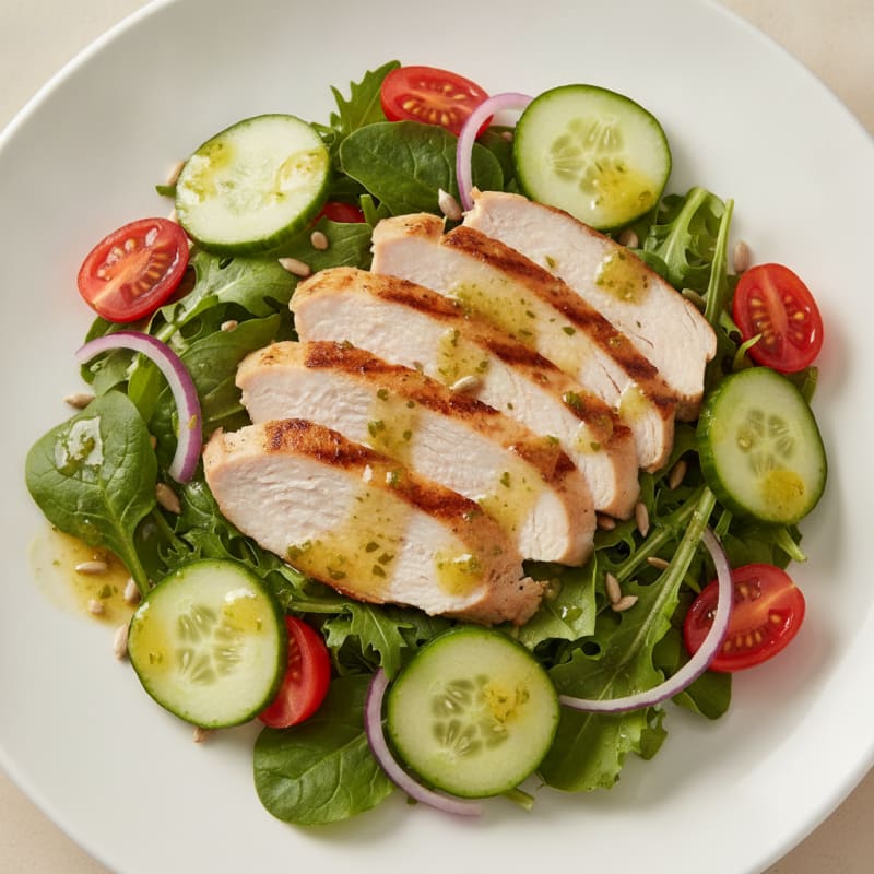 Grilled Turkey Breast Salad with Cucumber and Mixed Greens