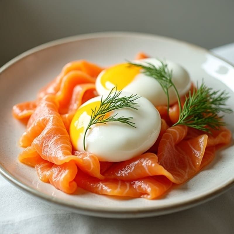 Fresh Poached Eggs with Smoked Salmon with Creamy Lemon-Dill Sauce