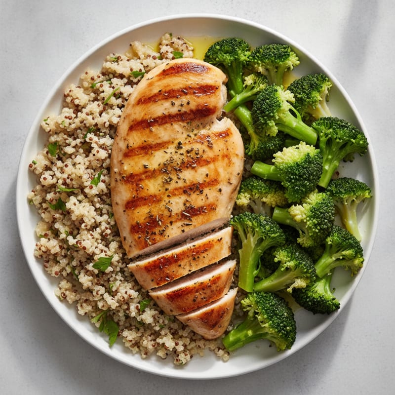 Grilled Chicken Breast with Quinoa and Steamed Broccoli