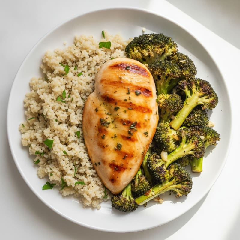 Grilled Chicken Breast with Quinoa and Roasted Broccoli