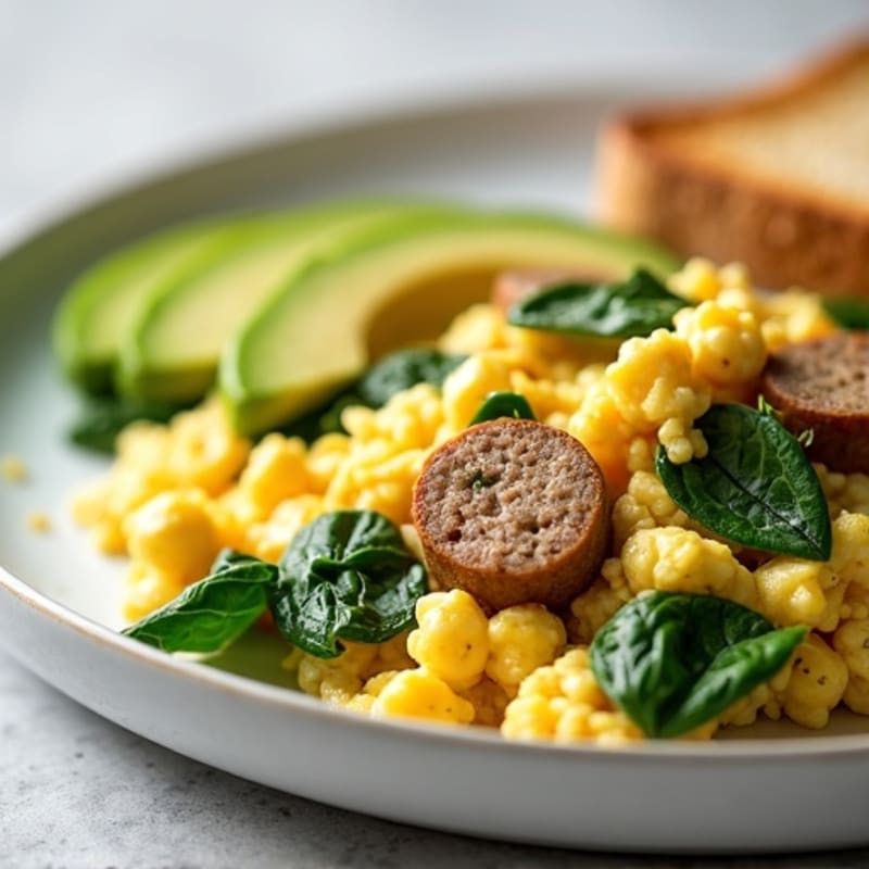 Egg White Spinach Scramble with Turkey Sausage