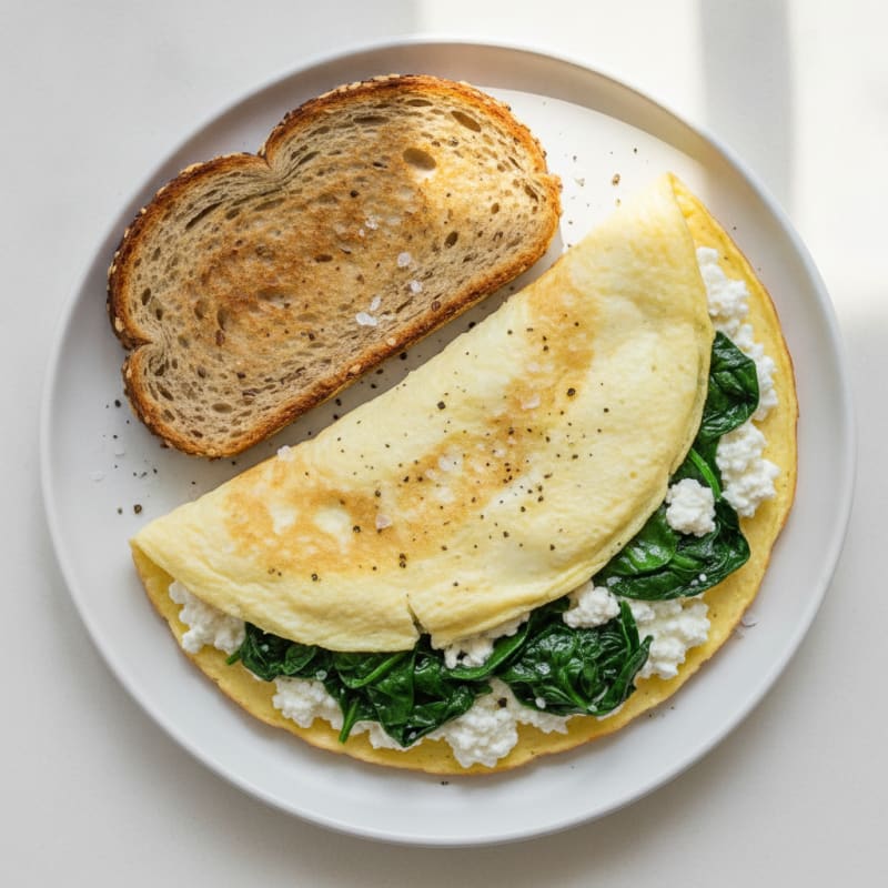 Cottage Cheese Egg White Omelet with Sautéed Spinach