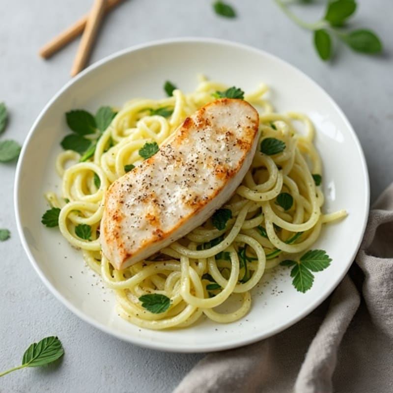 Creamy Lightened-Up Chicken Alfredo with Zucchini Noodles