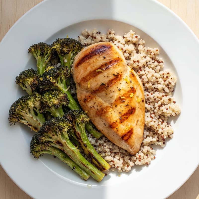 Grilled Chicken Breast with Quinoa and Roasted Broccoli