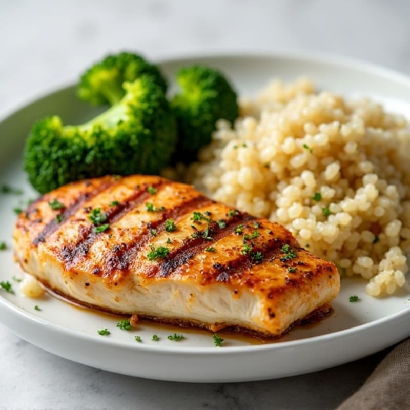 Grilled Chicken Breast with Steamed Broccoli and Quinoa