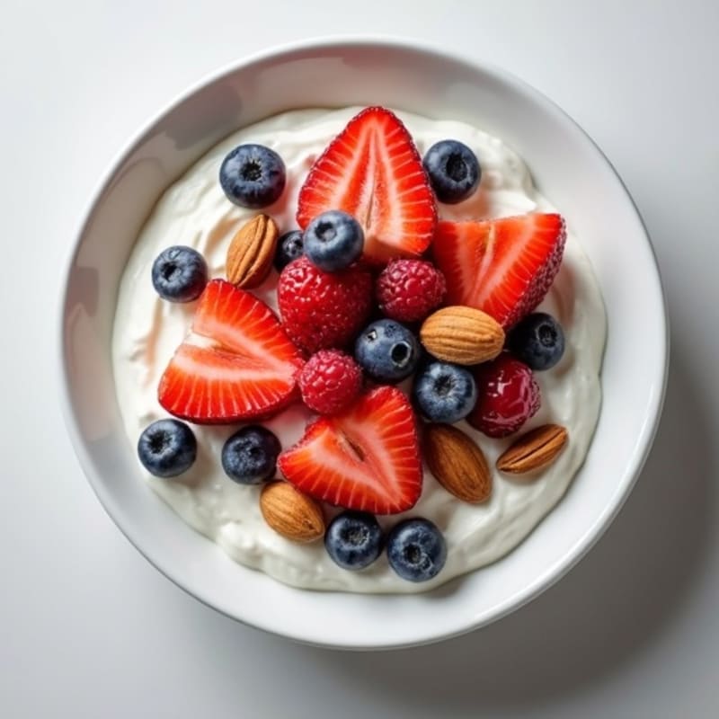 Creamy Greek Yogurt with Fresh Berries and Crunchy Almonds