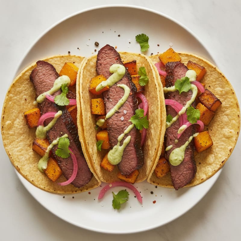 Smoked Brisket and Roasted Butternut Squash Tacos