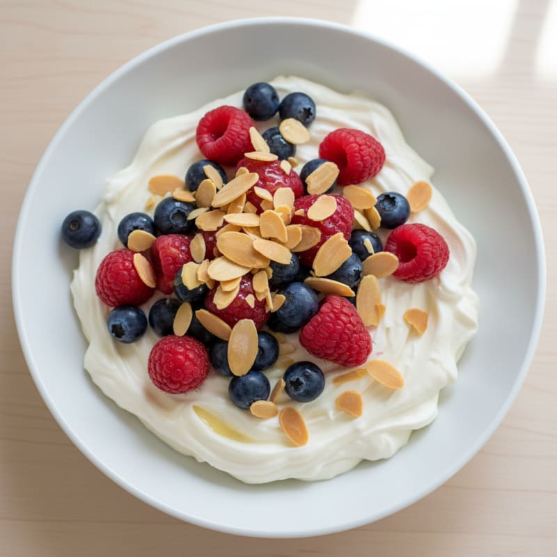 Silky Protein Yogurt Bowl with Mixed Berries and Almonds