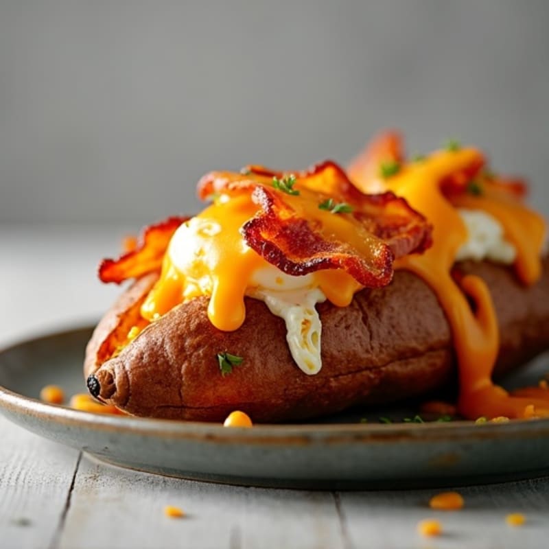 Crispy Bacon-Stuffed Sweet Potato with Melted Cheese