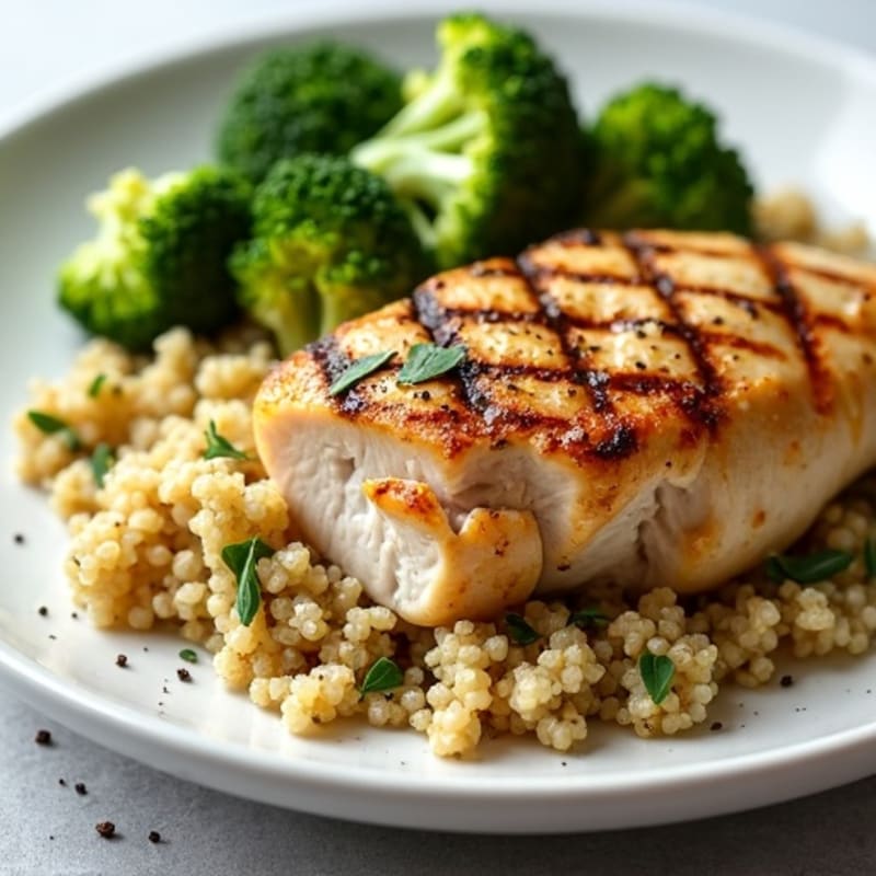 Grilled Chicken Breast with Quinoa and Roasted Broccoli