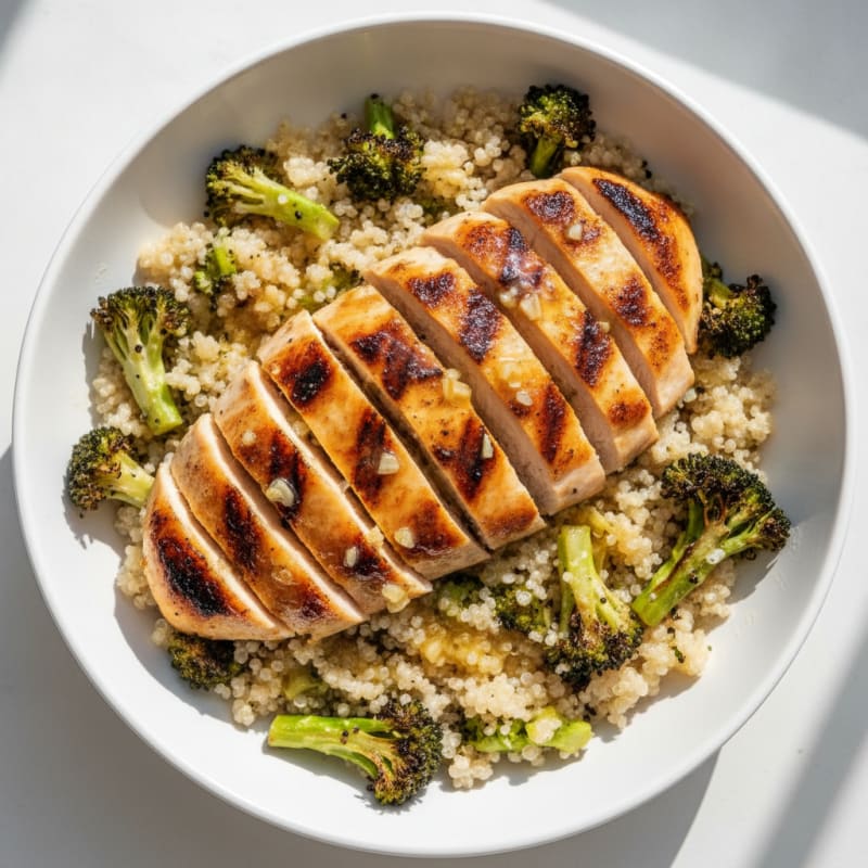 Grilled Chicken and Quinoa Power Bowl with Roasted Broccoli