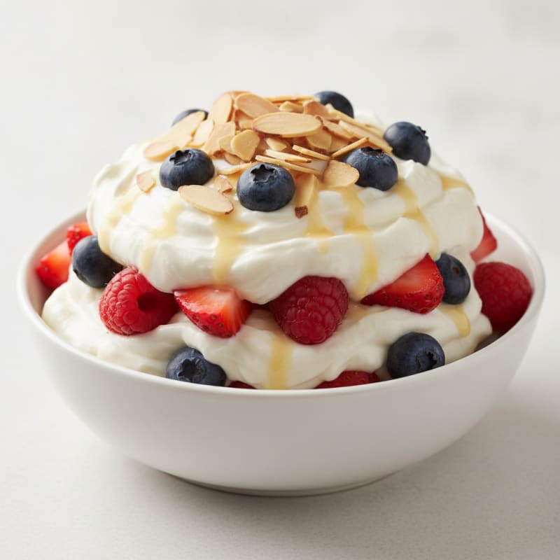 Greek Yogurt Protein Parfait with Mixed Berries and Almonds