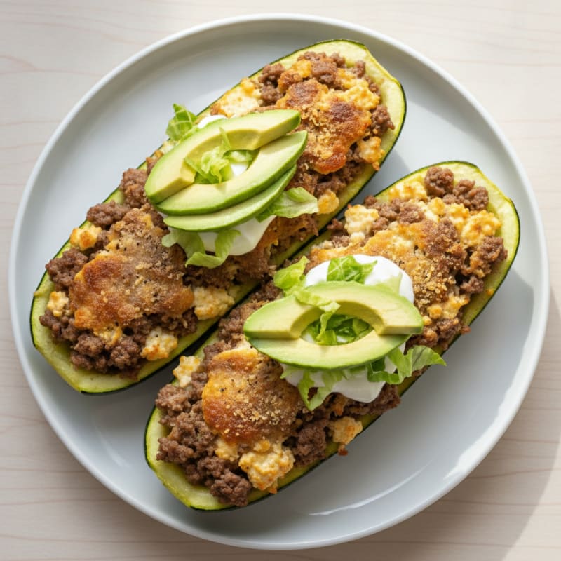 Beef and Zucchini Cottage Cheese Boats