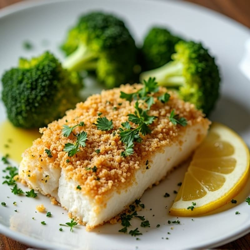 Herb-Crusted Baked Cod with Roasted Broccoli