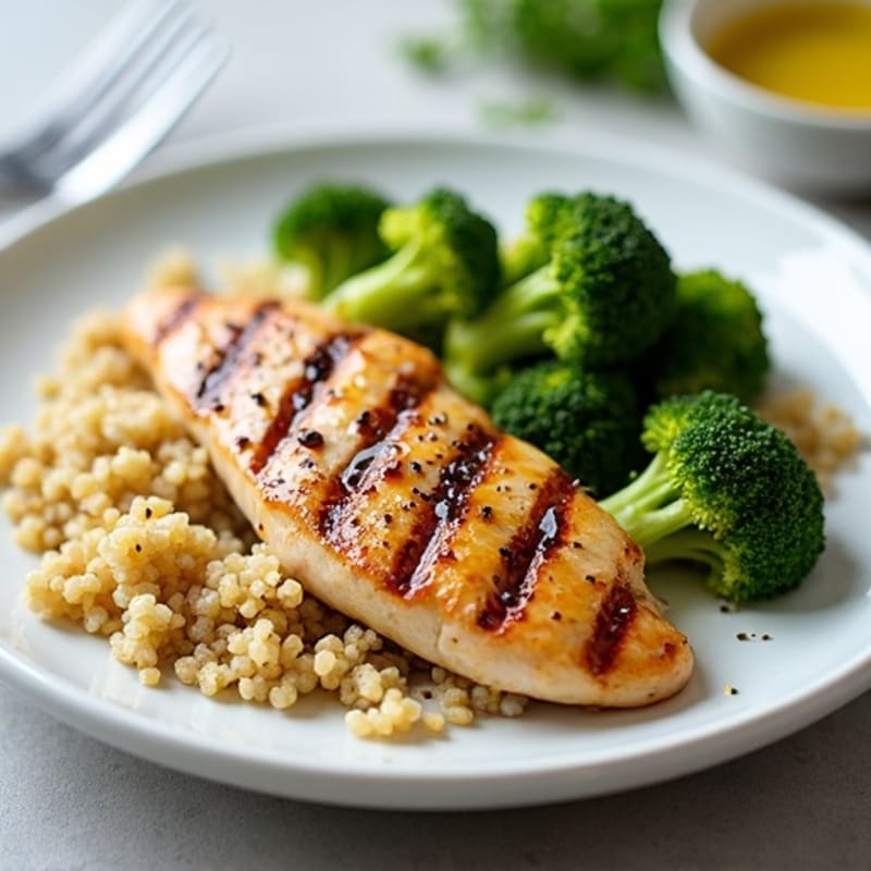 Grilled Chicken Breast with Steamed Broccoli and Quinoa