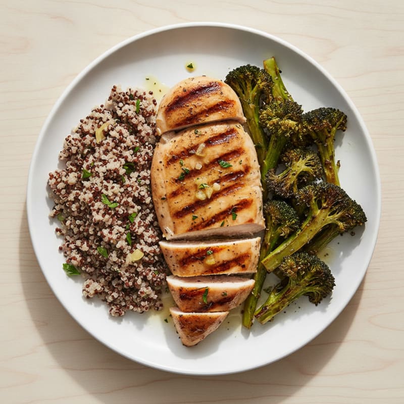 Grilled Chicken Breast with Quinoa and Roasted Broccoli