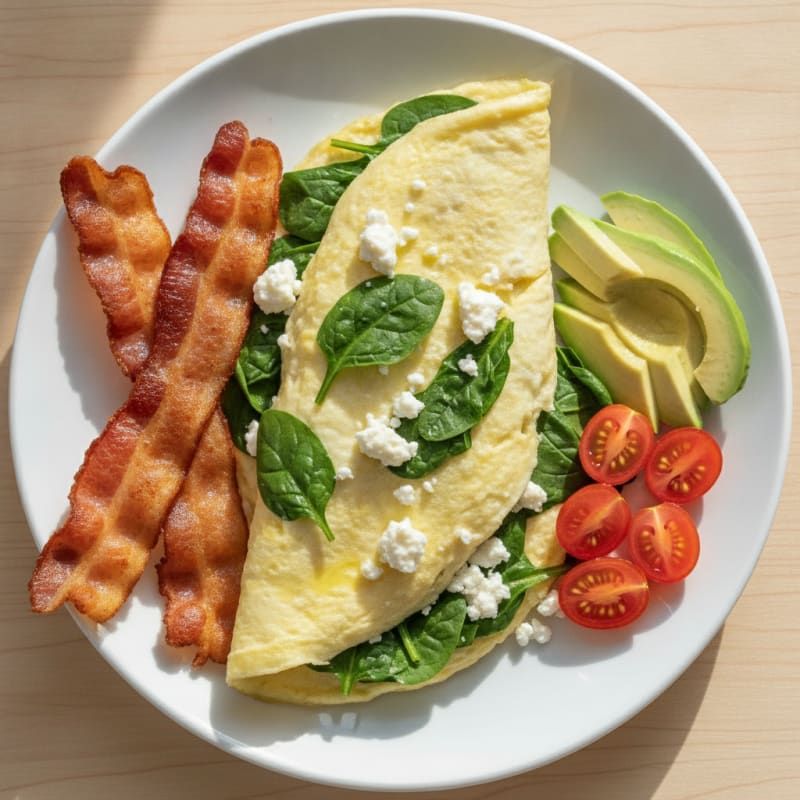 Egg White Spinach Omelette with Turkey Bacon