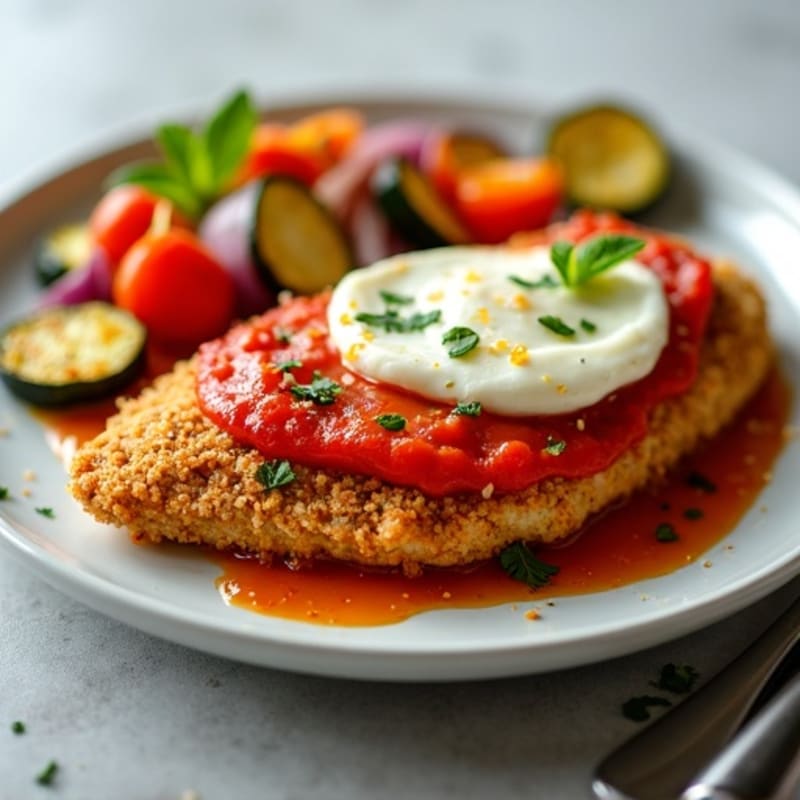Healthy Crispy Chicken Parmesan with Roasted Vegetables