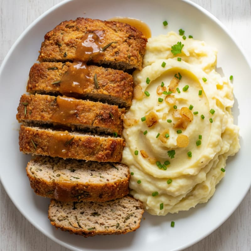 Herb-Baked Ground Turkey Loaf with Garlic Mashed Potatoes
