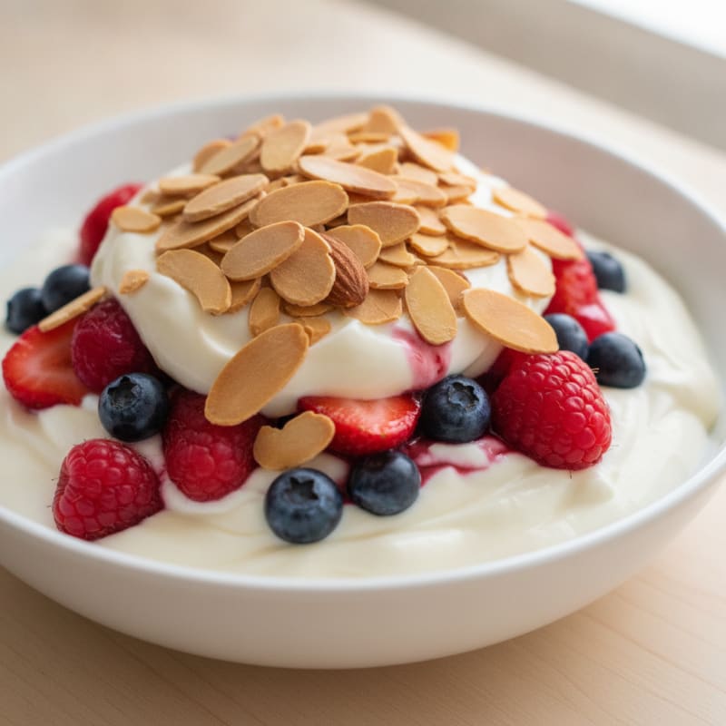 Greek Yogurt Protein Parfait with Mixed Berries and Almonds