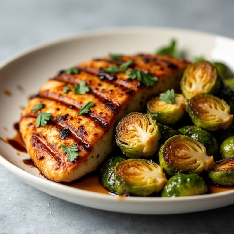 Honey-Balsamic Glazed Crispy Brussels Sprouts with Chicken