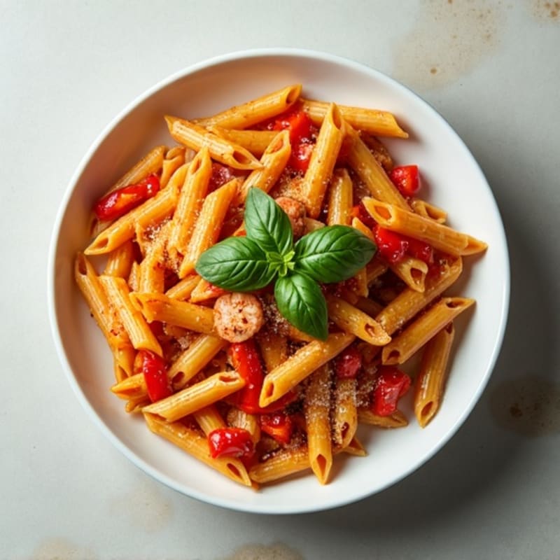 Spicy Roasted Red Pepper Penne with Fresh Basil