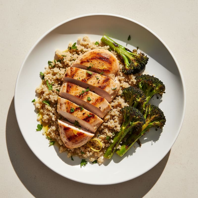 Grilled Chicken Breast with Roasted Broccoli and Quinoa