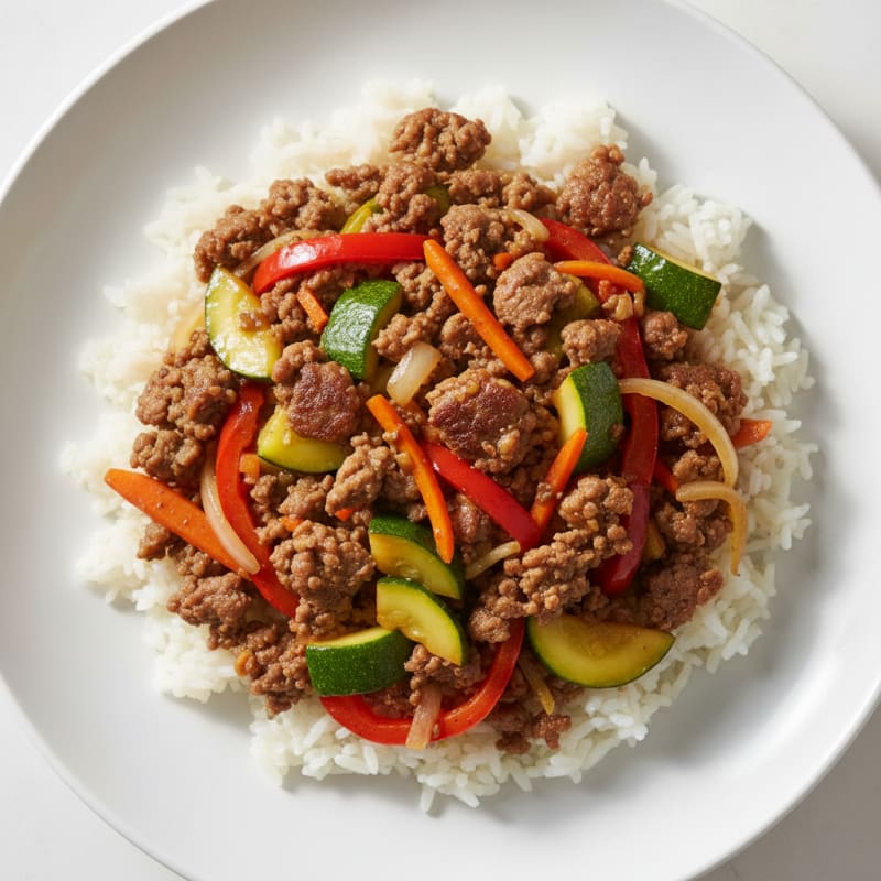 Lean Ground Beef and Vegetable Stir-Fry with Rice