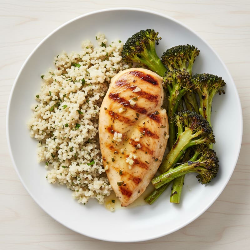 Lemon Herb Grilled Chicken Breast with Broccoli and Quinoa