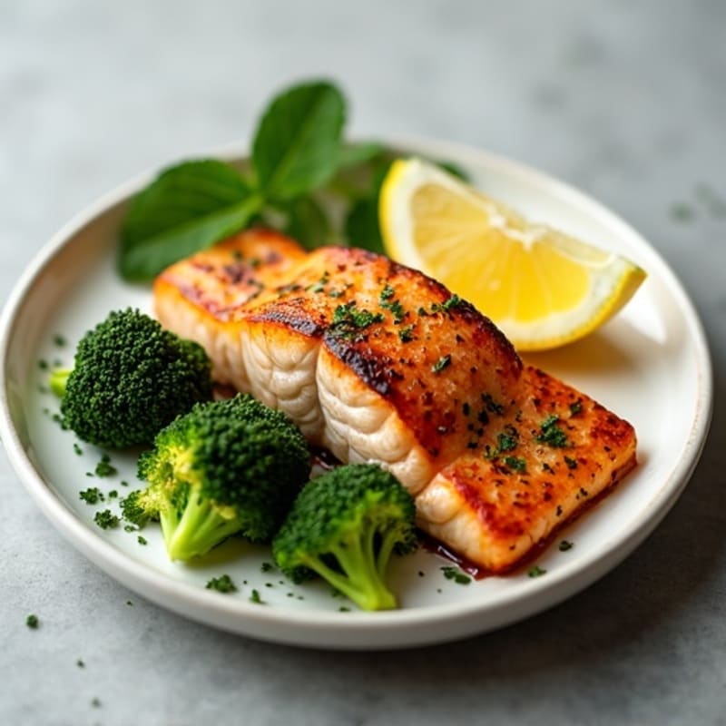 Seared Salmon with Roasted Broccoli and Lemon