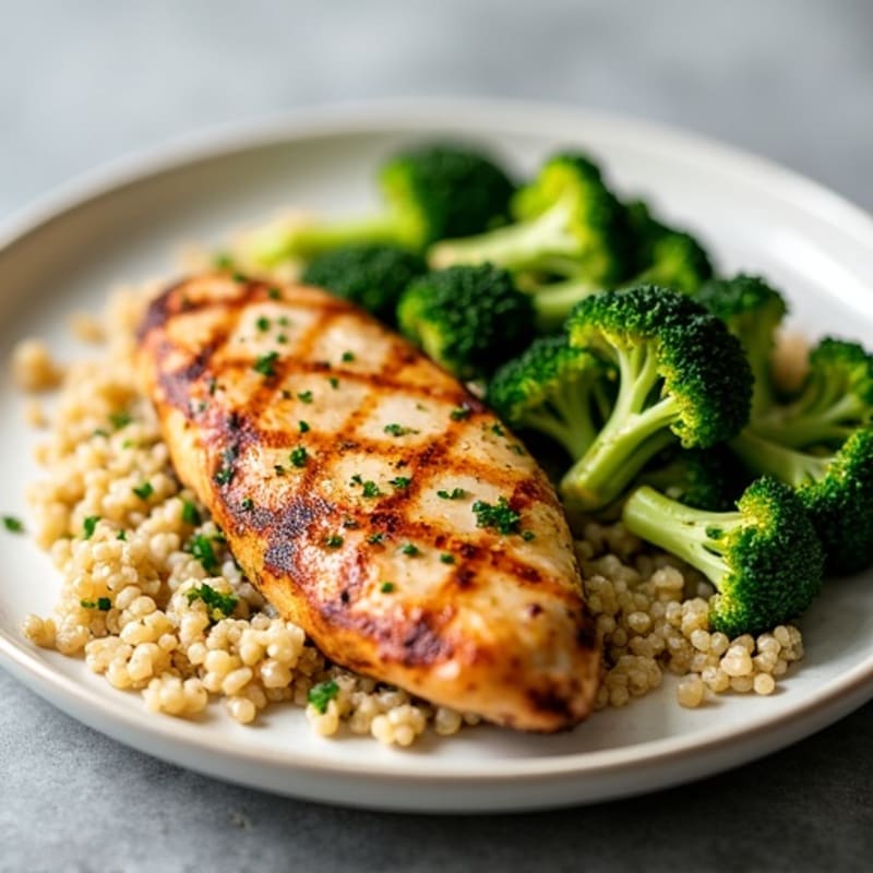 Grilled Chicken Breast with Quinoa and Roasted Broccoli