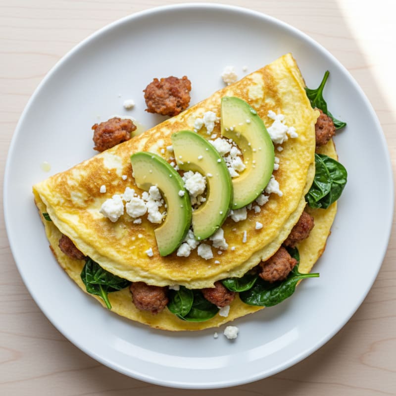 Egg White Spinach Omelette with Turkey Sausage