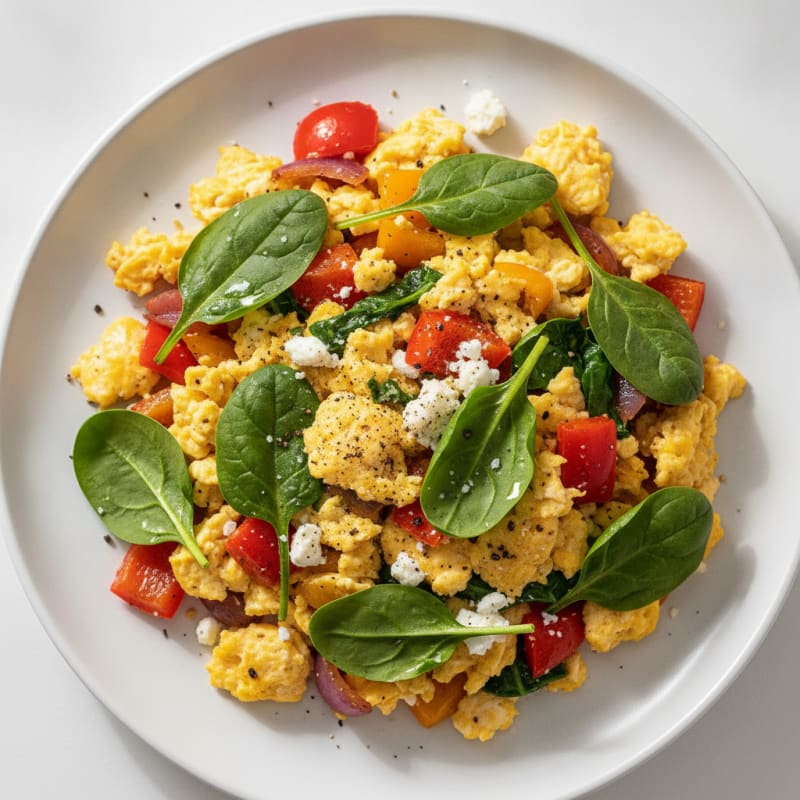 Hearty Scrambled Eggs with Roasted Vegetables