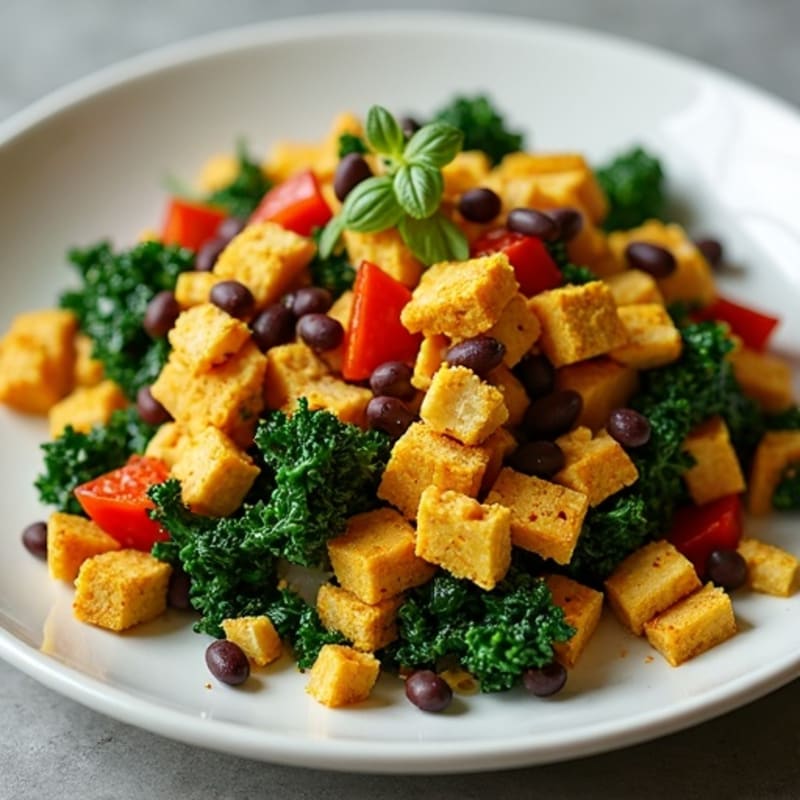 Hearty Turmeric Tofu Scramble with Sautéed Greens