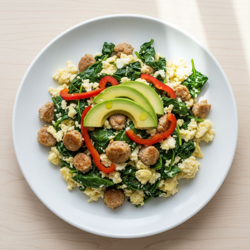 Egg White Scramble with Turkey Sausage and Spinach
