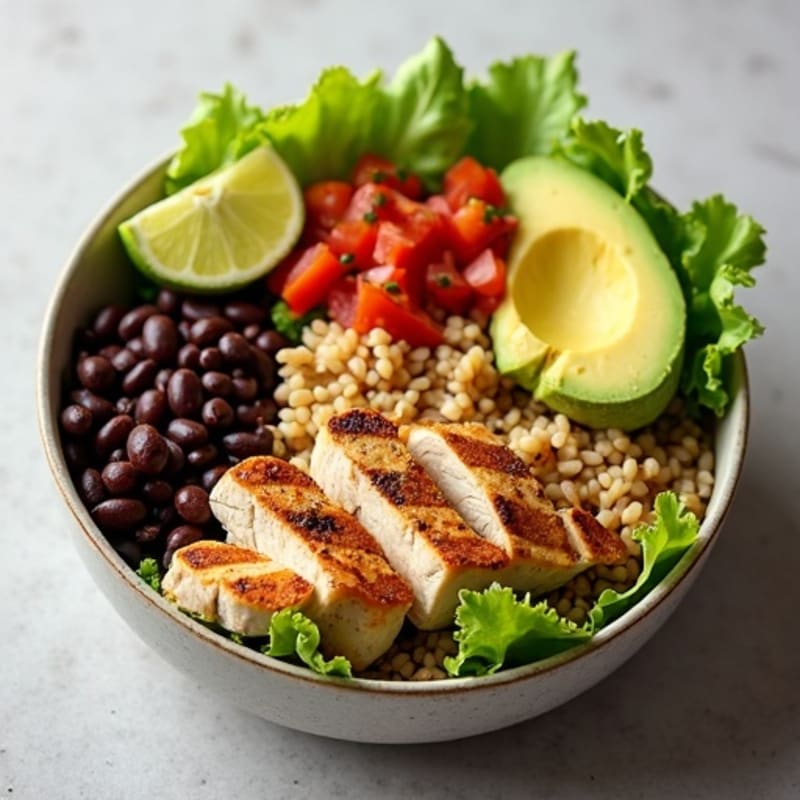 Loaded Black Bean Burrito Bowl with Creamy Avocado