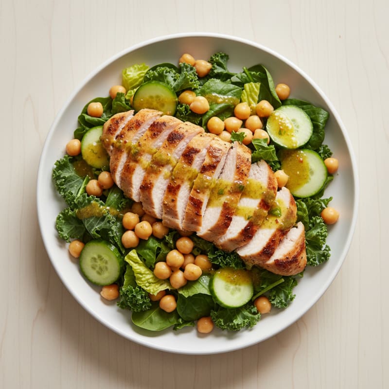 Grilled Turkey Breast Salad with Chickpeas and Crunchy Mixed Greens