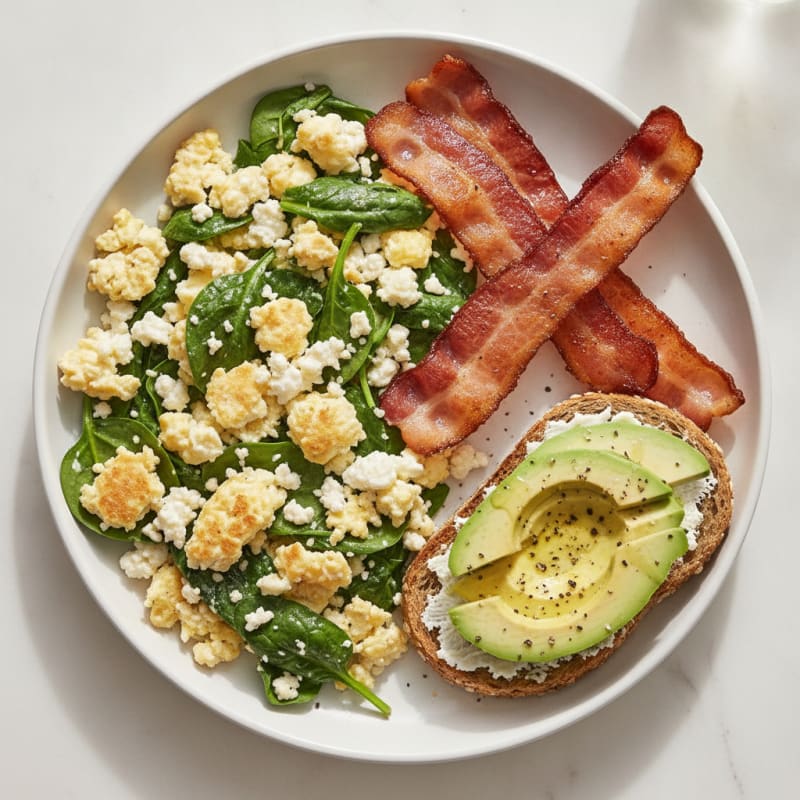 Cottage Cheese Scramble with Spinach and Turkey Bacon