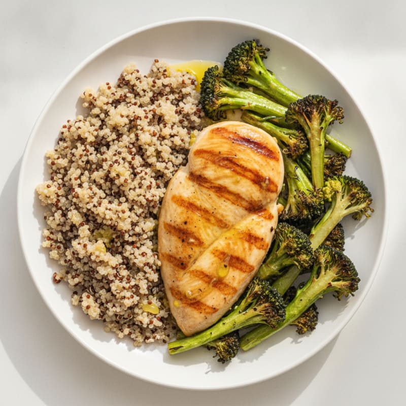 Grilled Chicken Breast with Roasted Broccoli and Quinoa