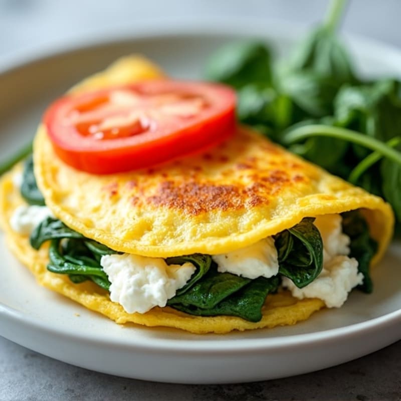 Egg White Spinach Omelet with Cottage Cheese and Fresh Tomato