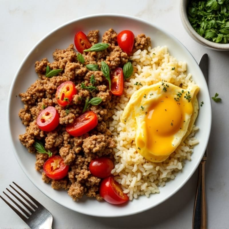 Lean Ground Turkey Skillet with Rice and Scrambled Egg Whites