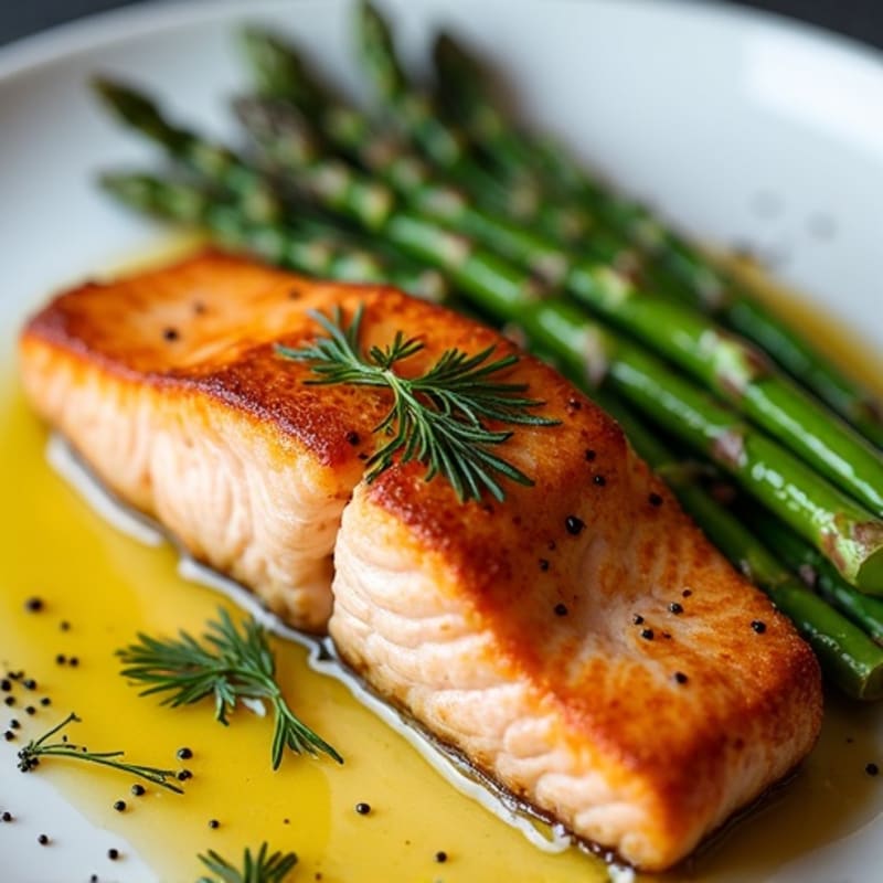 Crispy Pan-Seared Salmon with Lemon-Herb Roasted Asparagus