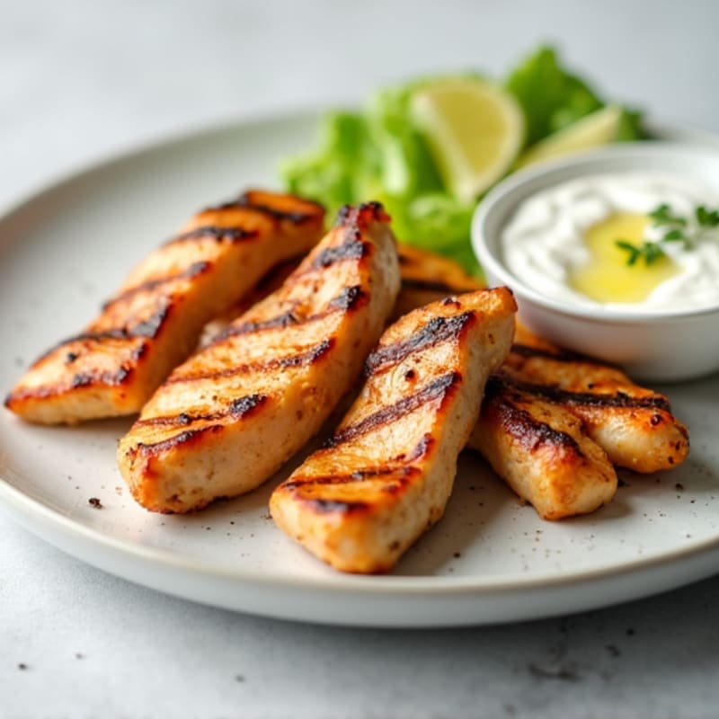 Grilled Chicken Breast Strips with Greek Yogurt Dip