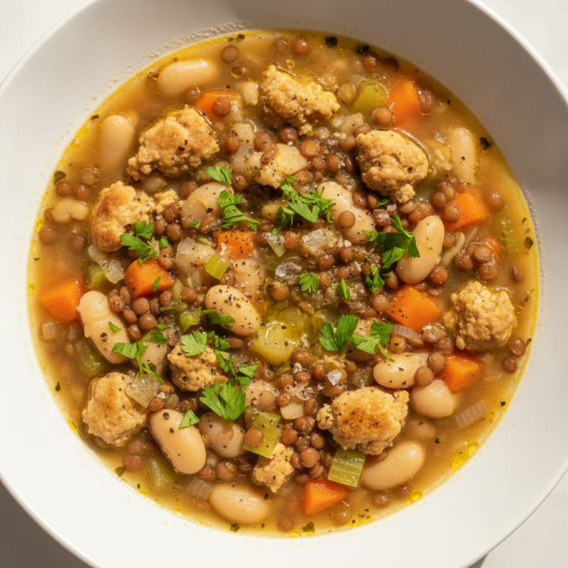 Hearty Chicken, Bean, and Lentil Soup
