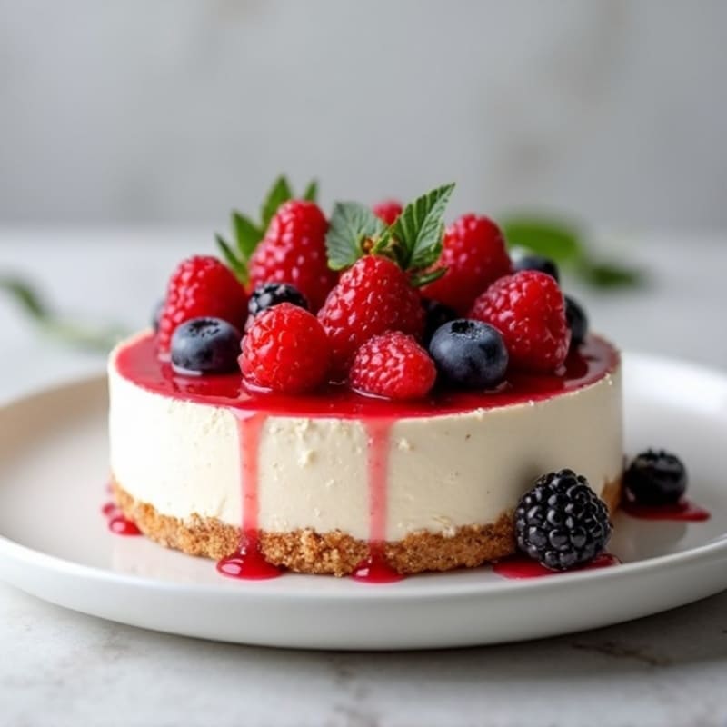 Greek Yogurt Protein Cheesecake with Mixed Berries