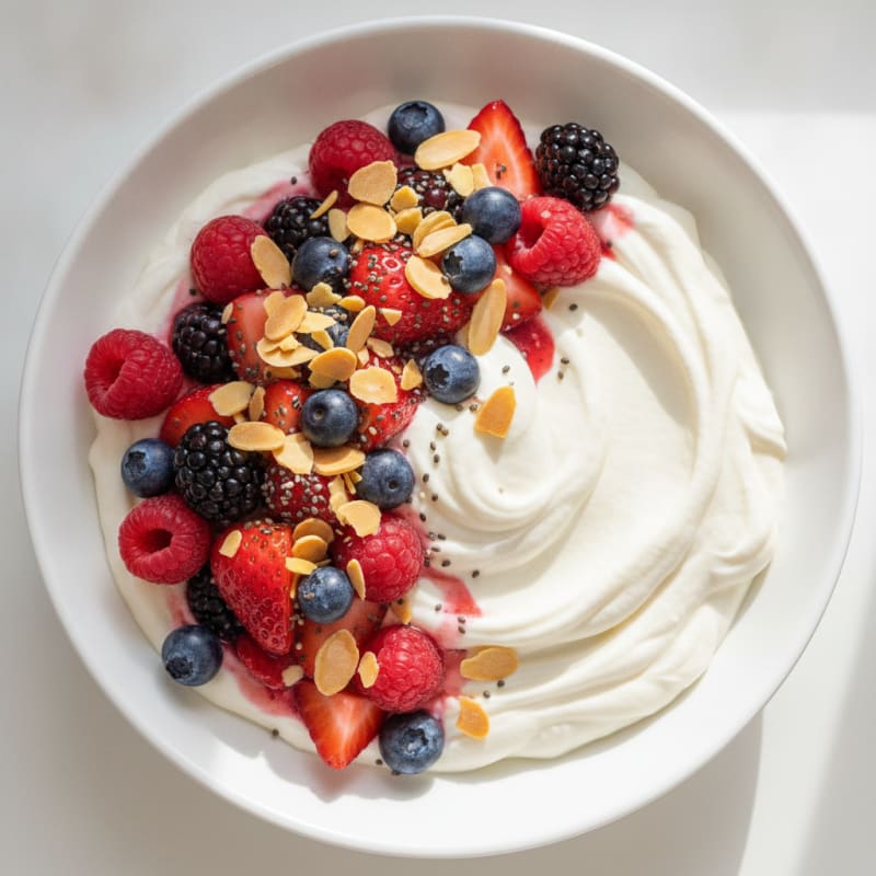 Silky Greek Yogurt Protein Pudding with Mixed Berries